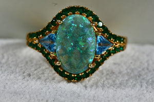 Vermeil Sterling Silver Oval Cut Opal CZ Emerald Topaz Ring Size 7.5