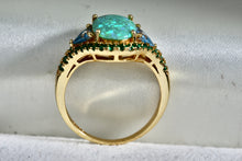 Load image into Gallery viewer, Vermeil Sterling Silver Oval Cut Opal CZ Emerald Topaz Ring Size 7.5
