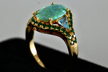 Load image into Gallery viewer, Vermeil Sterling Silver Oval Cut Opal CZ Emerald Topaz Ring Size 7.5
