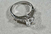 Load image into Gallery viewer, Rhodium Plated Sterling Silver Large CZ Round Cut Diamond Engagement Ring Size 6
