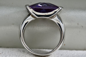 Sterling Silver Large Rectangle Cushion Cut Purple Amethyst Ring Size 6.5