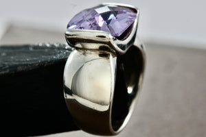 Sterling Silver Large Rectangle Cushion Cut Purple Amethyst Ring Size 6.5