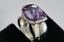 Load image into Gallery viewer, Sterling Silver Large Rectangle Cushion Cut Purple Amethyst Ring Size 6.5
