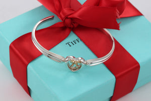 Tiffany & Co. 18K Gold & Silver Ribbon Bow Heart Cuff Bracelet