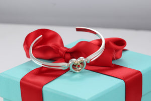 Tiffany & Co. 18K Gold & Silver Ribbon Bow Heart Cuff Bracelet