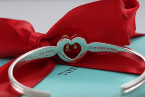 Tiffany & Co. 18K Gold & Silver Ribbon Bow Heart Cuff Bracelet