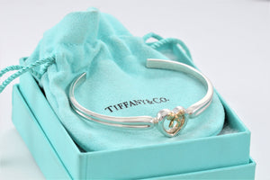 Tiffany & Co. 18K Gold & Silver Ribbon Bow Heart Cuff Bracelet