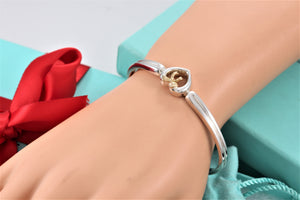 Tiffany & Co. 18K Gold & Silver Ribbon Bow Heart Cuff Bracelet