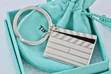 Load image into Gallery viewer, Tiffany &amp; Co. Silver Directors Black Enamel Clapping Board Key Ring Keychain

