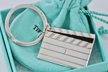Load image into Gallery viewer, Tiffany &amp; Co. Silver Directors Black Enamel Clapping Board Key Ring Keychain

