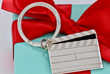 Load image into Gallery viewer, Tiffany &amp; Co. Silver Directors Black Enamel Clapping Board Key Ring Keychain
