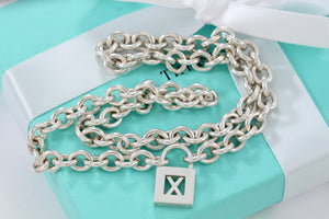 Tiffany & Co. Silver Letter "X" Padlock Pendant 16" Necklace