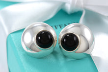 Load image into Gallery viewer, Tiffany &amp; Co. Silver Onyx Clip-On Dome Earrings Vintage
