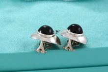 Load image into Gallery viewer, Tiffany &amp; Co. Silver Onyx Clip-On Dome Earrings Vintage
