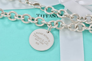 Return To Tiffany & Co. Silver Round Tag Charm 10mm Heavy Link 16" Necklace