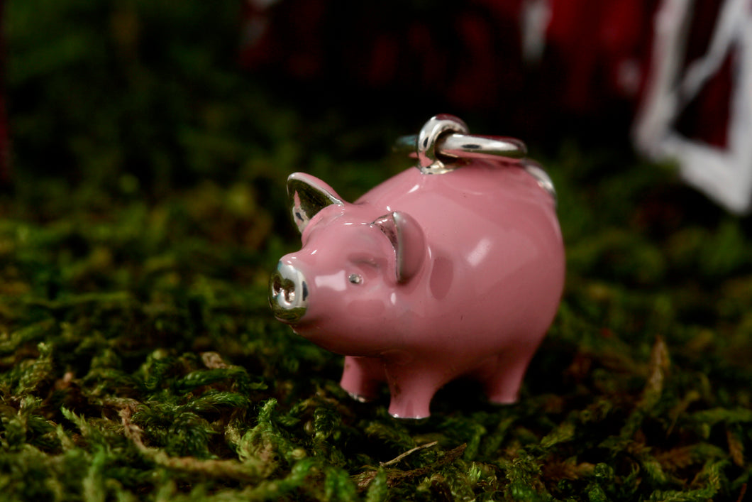 Tiffany & Co. Silver Pink Enamel Pig Charm RARE