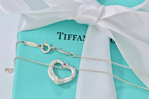 Tiffany & Co. Elsa Peretti Silver Pink Sapphire Small Open Heart Necklace