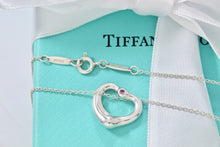 Load image into Gallery viewer, Tiffany &amp; Co. Elsa Peretti Silver Pink Sapphire Small Open Heart Necklace

