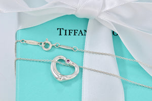 Tiffany & Co. Elsa Peretti Silver Pink Sapphire Small Open Heart Necklace