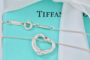 Tiffany & Co. Elsa Peretti Silver Pink Sapphire Small Open Heart Necklace