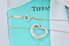 Load image into Gallery viewer, Tiffany &amp; Co. Elsa Peretti Silver Pink Sapphire Small Open Heart Necklace
