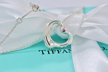 Load image into Gallery viewer, Tiffany &amp; Co. Elsa Peretti Silver Pink Sapphire Small Open Heart Necklace
