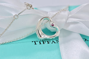 Tiffany & Co. Elsa Peretti Silver Pink Sapphire Small Open Heart Necklace