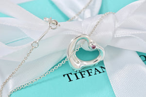 Tiffany & Co. Elsa Peretti Silver Pink Sapphire Small Open Heart Necklace