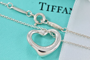 Tiffany & Co. Elsa Peretti Silver Pink Sapphire Small Open Heart Necklace