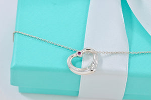 Tiffany & Co. Elsa Peretti Silver Pink Sapphire Small Open Heart Necklace