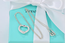 Load image into Gallery viewer, Tiffany &amp; Co. Elsa Peretti Silver Pink Sapphire Small Open Heart Necklace
