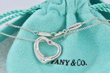 Load image into Gallery viewer, Tiffany &amp; Co. Elsa Peretti Silver Pink Sapphire Small Open Heart Necklace
