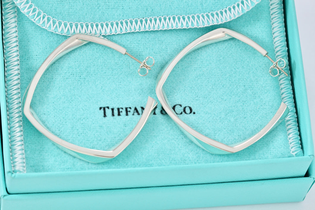 Tiffany & Co. Silver Frank Gehry Large Square Torque Hoop Earrings