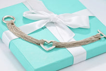 Load image into Gallery viewer, Tiffany &amp; Co. Silver Multi Strand Toggle Open Heart Mesh Bracelet
