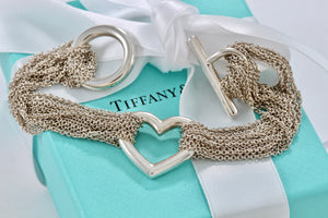 Tiffany & Co. Silver Multi Strand Toggle Open Heart Mesh Bracelet