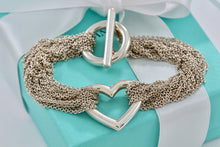 Load image into Gallery viewer, Tiffany &amp; Co. Silver Multi Strand Toggle Open Heart Mesh Bracelet
