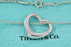 Tiffany & Co. Elsa Peretti Silver Medium Open Heart Diamond 22mm Pendant Necklace