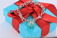 Load image into Gallery viewer, Tiffany &amp; Co. Silver Blue Enamel Giftbox Charm Bracelet
