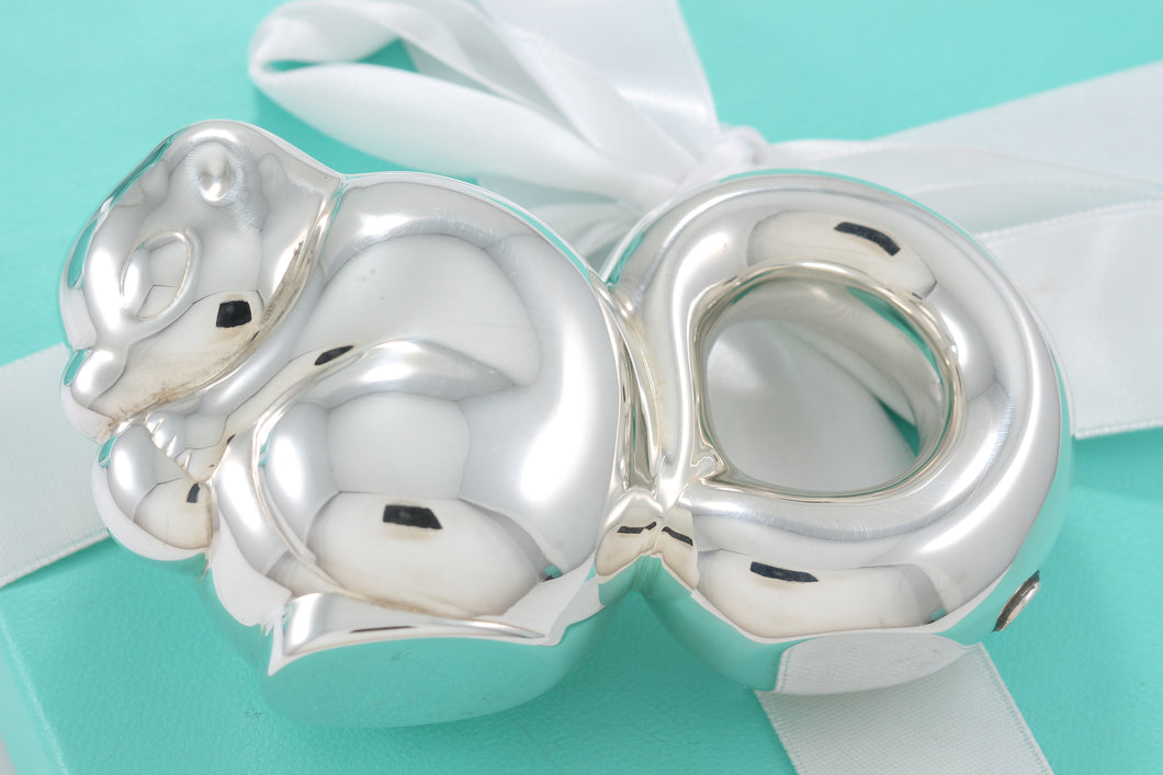 Tiffany & Co. Silver Squirrel & Nut Baby Rattle