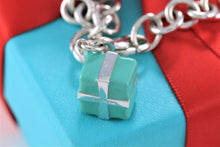 Load image into Gallery viewer, Tiffany &amp; Co. Silver Blue Enamel Giftbox Charm Bracelet
