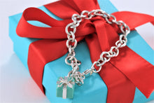 Load image into Gallery viewer, Tiffany &amp; Co. Silver Blue Enamel Giftbox Charm Bracelet
