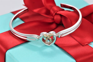 Tiffany & Co. 18K Gold & Silver Ribbon Bow Heart Cuff Bracelet