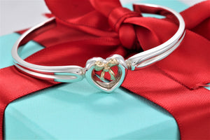 Tiffany & Co. 18K Gold & Silver Ribbon Bow Heart Cuff Bracelet