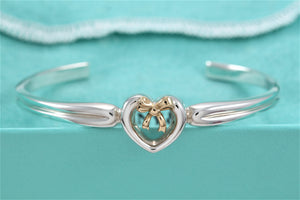 Tiffany & Co. 18K Gold & Silver Ribbon Bow Heart Cuff Bracelet