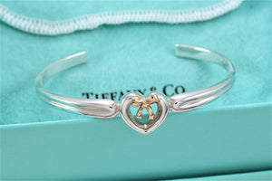 Tiffany & Co. 18K Gold & Silver Ribbon Bow Heart Cuff Bracelet