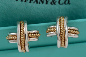 Tiffany & Co. Gold Rope Silver Signature ''X'' Clip-on Earrings