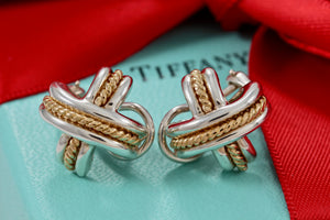 Tiffany & Co. Gold Rope Silver Signature ''X'' Clip-on Earrings