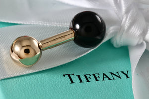 Tiffany & Co. Mens 14K Gold Onyx Barbell Cufflink *SINGLE*