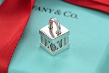 Load image into Gallery viewer, Tiffany &amp; Co. Atlas Silver Roman Numerals Cube Padlock Charm Pendant
