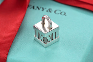 Tiffany & Co. Atlas Silver Roman Numerals Cube Padlock Charm Pendant